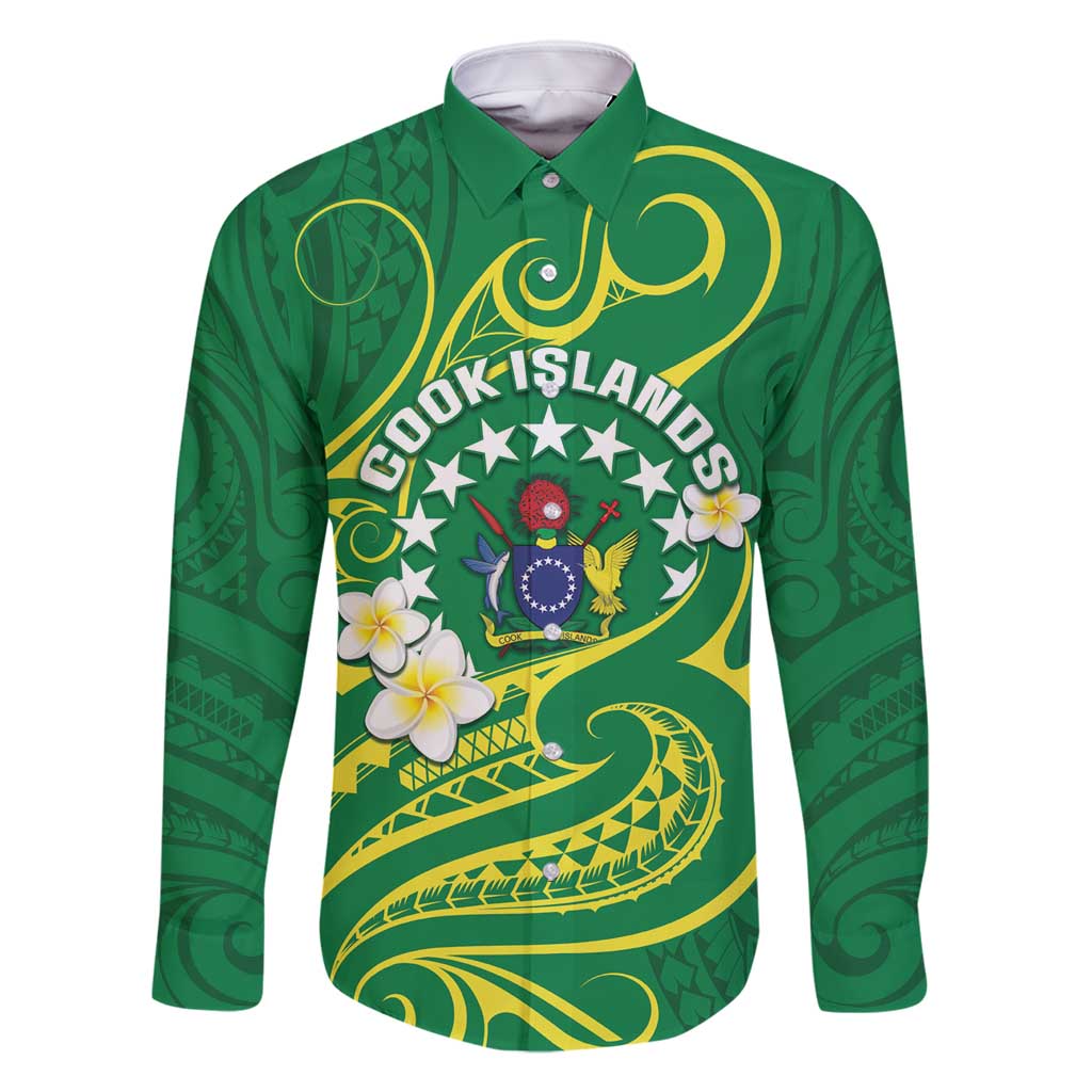 Cook Islands Happy Constitution Day Family Matching Summer Maxi Dress and Hawaiian Shirt Pattern Tribal Art LT05 Dad's Shirt - Long Sleeve Green - Polynesian Pride