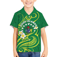 Cook Islands Happy Constitution Day Family Matching Tank Maxi Dress and Hawaiian Shirt Pattern Tribal Art LT05 Son's Shirt Green - Polynesian Pride