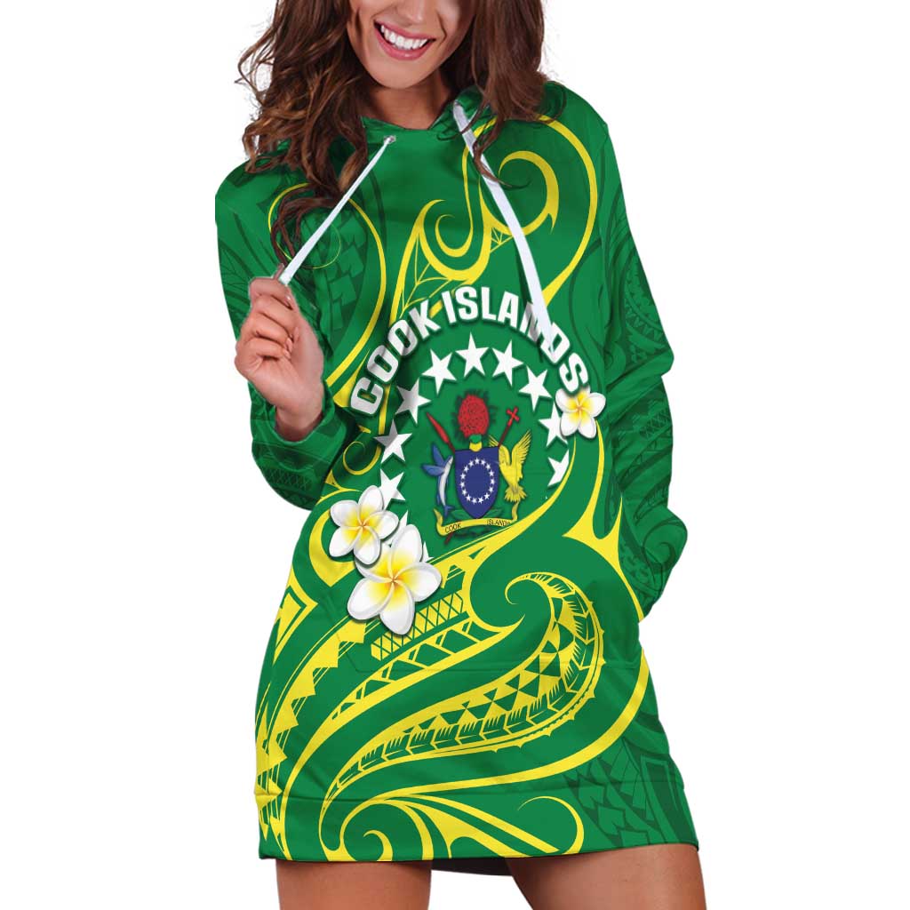 Cook Islands Happy Constitution Day Hoodie Dress Pattern Tribal Art LT05 Green - Polynesian Pride