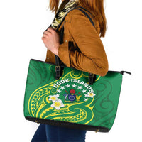 Cook Islands Happy Constitution Day Leather Tote Bag Pattern Tribal Art LT05 Green - Polynesian Pride