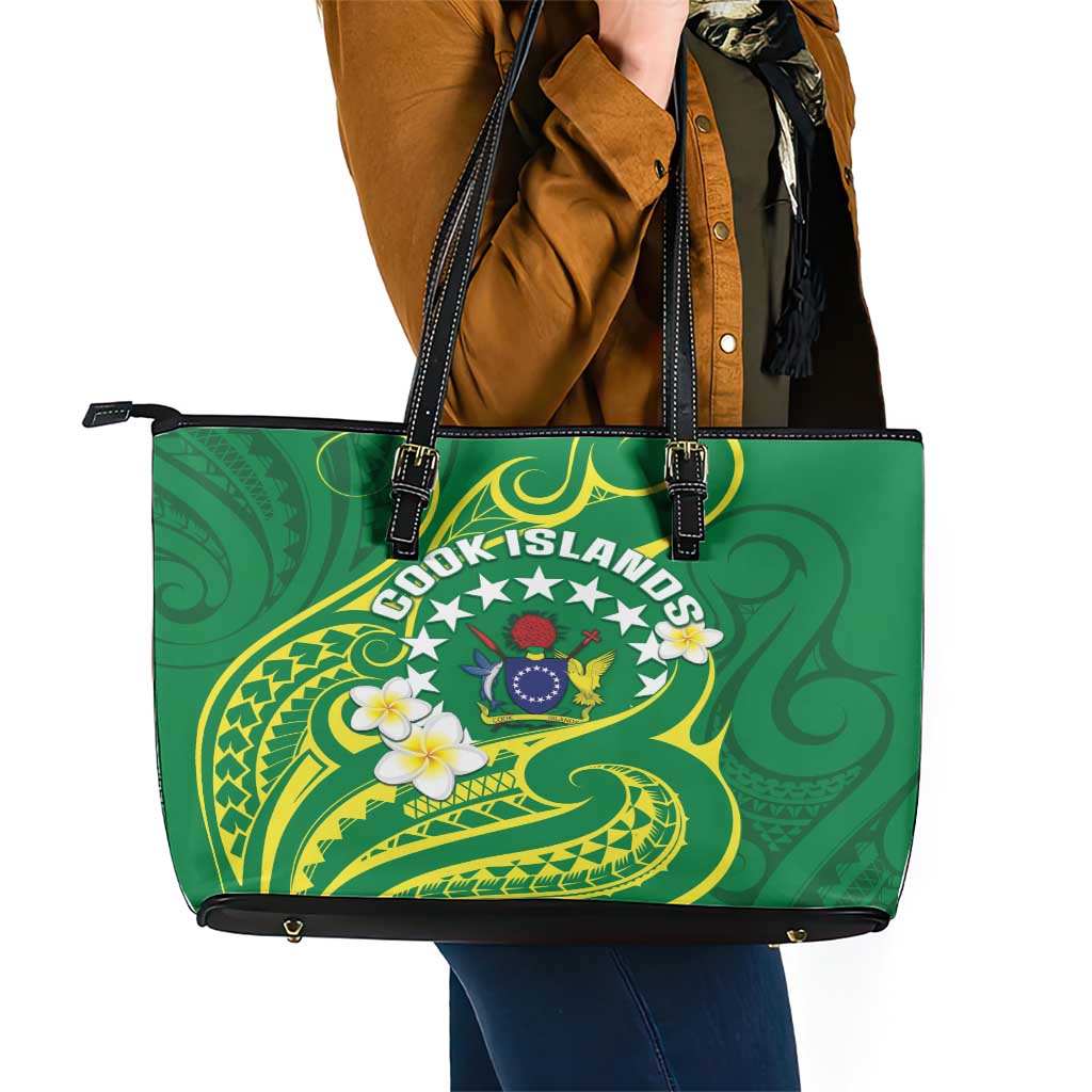 Cook Islands Happy Constitution Day Leather Tote Bag Pattern Tribal Art LT05 - Polynesian Pride