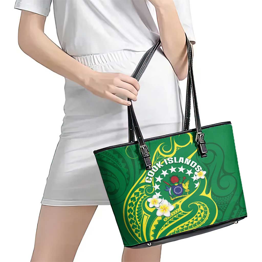 Cook Islands Happy Constitution Day Leather Tote Bag Pattern Tribal Art LT05 - Polynesian Pride