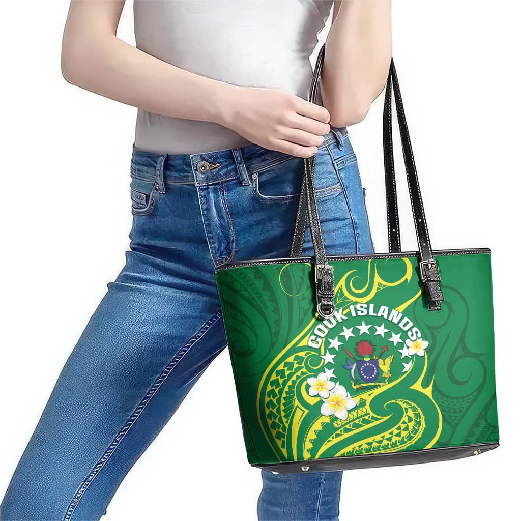 Cook Islands Happy Constitution Day Leather Tote Bag Pattern Tribal Art LT05 - Polynesian Pride