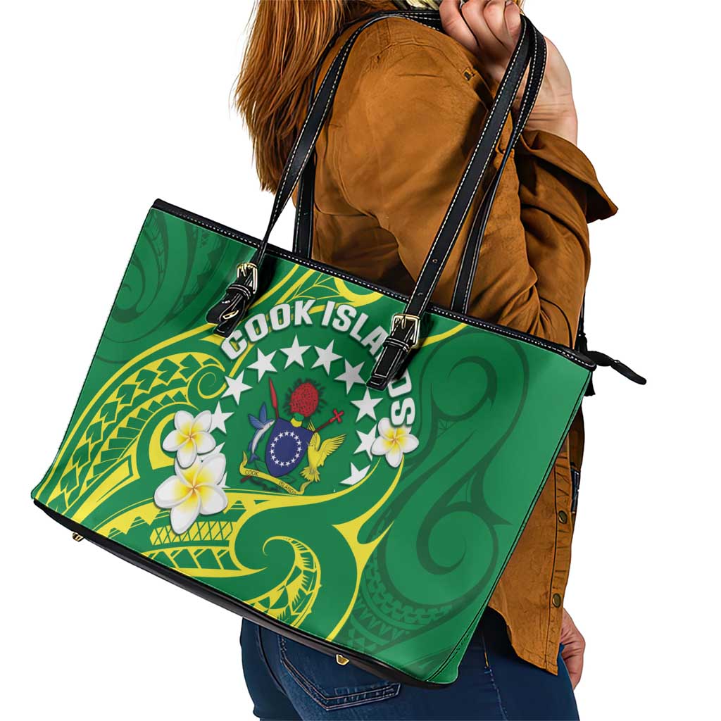 Cook Islands Happy Constitution Day Leather Tote Bag Pattern Tribal Art LT05 - Polynesian Pride