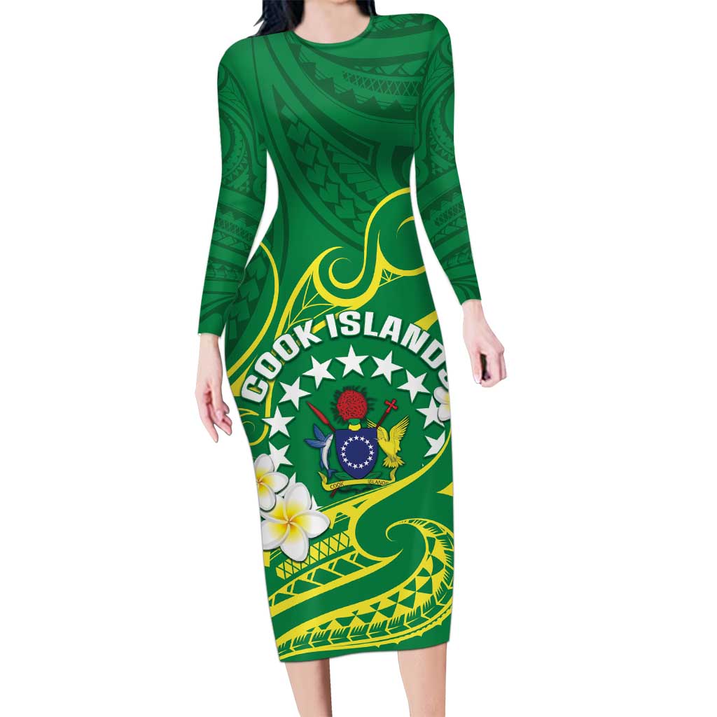 Cook Islands Happy Constitution Day Long Sleeve Bodycon Dress Pattern Tribal Art