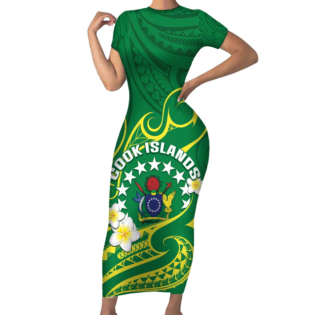 Cook Islands Happy Constitution Day Short Sleeve Bodycon Dress Pattern Tribal Art