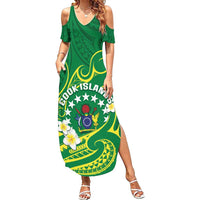 Cook Islands Happy Constitution Day Summer Maxi Dress Pattern Tribal Art LT05 Women Green - Polynesian Pride