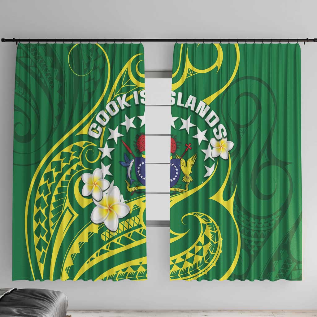 Cook Islands Happy Constitution Day Window Curtain Pattern Tribal Art LT05 With Hooks Green - Polynesian Pride