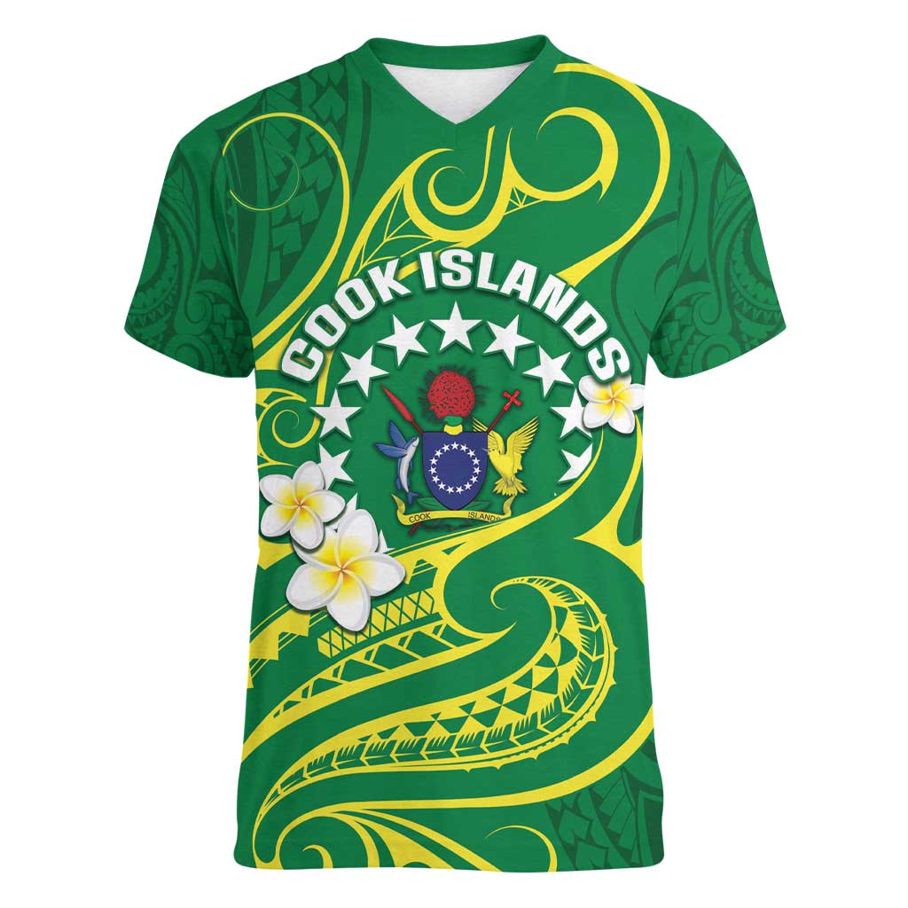 Cook Islands Happy Constitution Day Women V-Neck T-Shirt Pattern Tribal Art