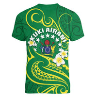 Cook Islands Happy Constitution Day Women V-Neck T-Shirt Pattern Tribal Art