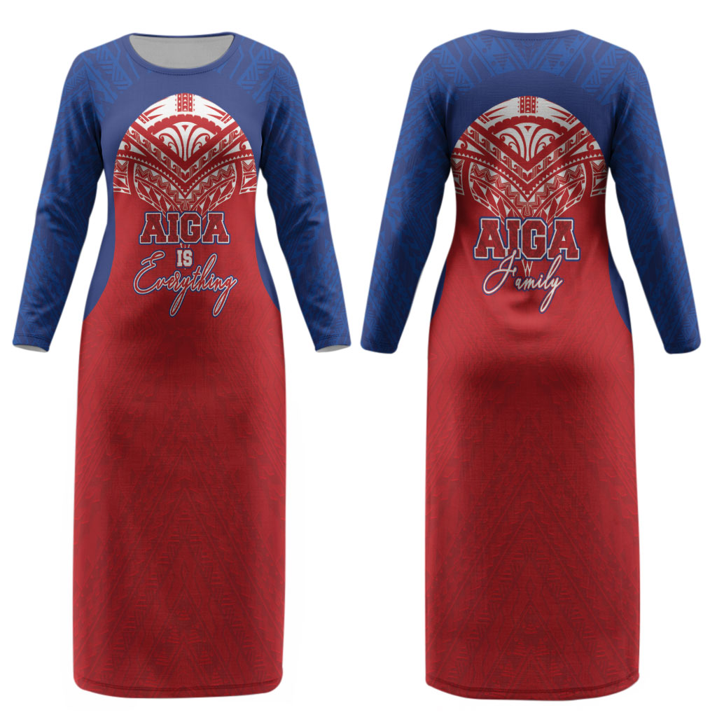 Aiga Samoa Couples Matching Long Sleeve Bodycon Dress and Hawaiian Shirt Aiga Is Everything LT05 - Polynesian Pride