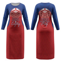 Aiga Samoa Couples Matching Long Sleeve Bodycon Dress and Hawaiian Shirt Aiga Is Everything LT05 - Polynesian Pride