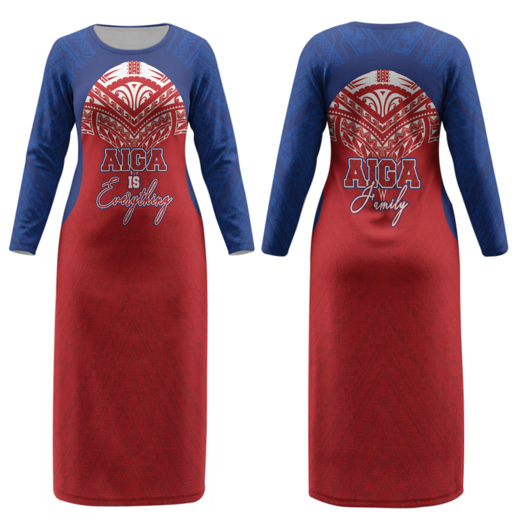 Aiga Samoa Couples Matching Long Sleeve Bodycon Dress and Long Sleeve Button Shirt Aiga Is Everything LT05 - Polynesian Pride
