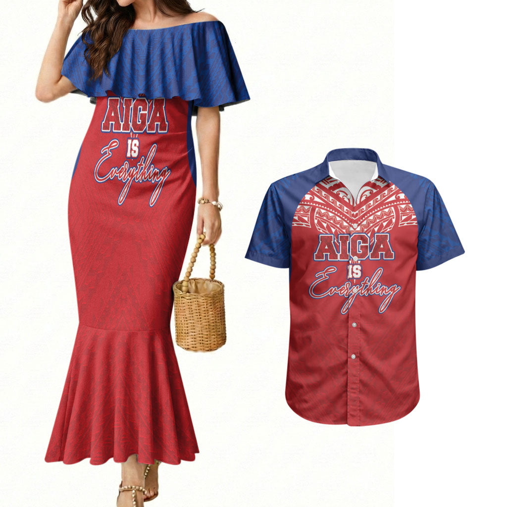 Aiga Samoa Couples Matching Mermaid Dress and Hawaiian Shirt Aiga Is Everything LT05 Red - Polynesian Pride