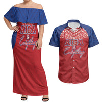 Aiga Samoa Couples Matching Off Shoulder Maxi Dress and Hawaiian Shirt Aiga Is Everything LT05 Red - Polynesian Pride