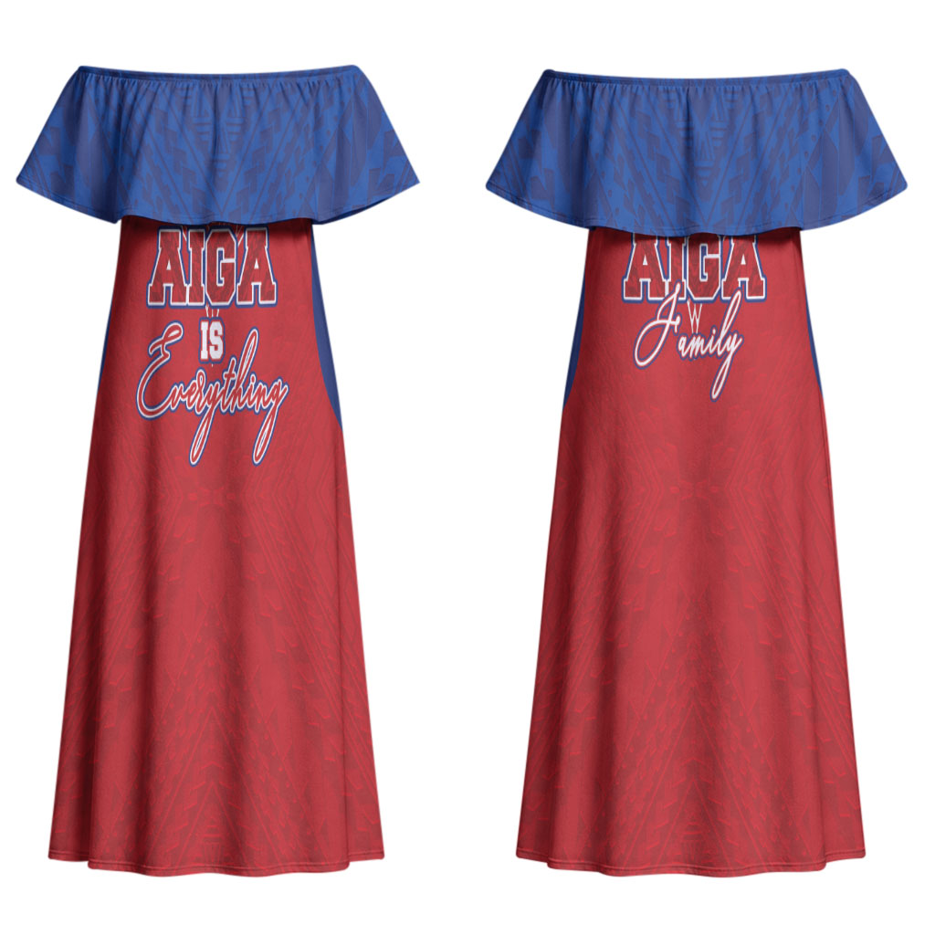 Aiga Samoa Couples Matching Off Shoulder Maxi Dress and Hawaiian Shirt Aiga Is Everything LT05 - Polynesian Pride