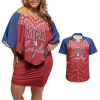 Aiga Samoa Couples Matching Off Shoulder Short Dress and Hawaiian Shirt Aiga Is Everything LT05 Red - Polynesian Pride