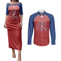 Aiga Samoa Couples Matching Puletasi and Long Sleeve Button Shirt Aiga Is Everything LT05 Red - Polynesian Pride