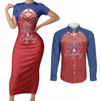Aiga Samoa Couples Matching Short Sleeve Bodycon Dress and Long Sleeve Button Shirt Aiga Is Everything LT05 Red - Polynesian Pride