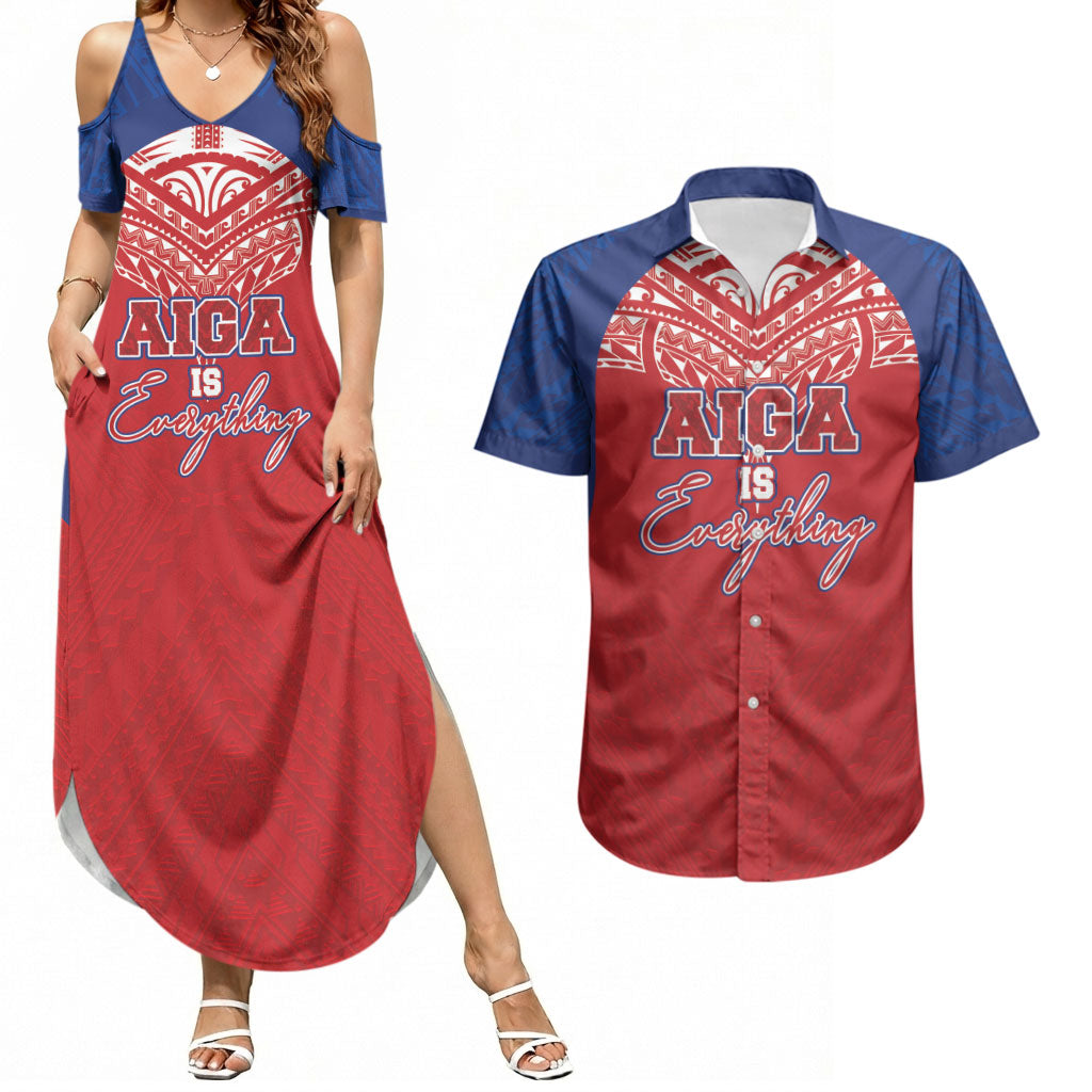 Aiga Samoa Couples Matching Summer Maxi Dress and Hawaiian Shirt Aiga Is Everything LT05 Red - Polynesian Pride