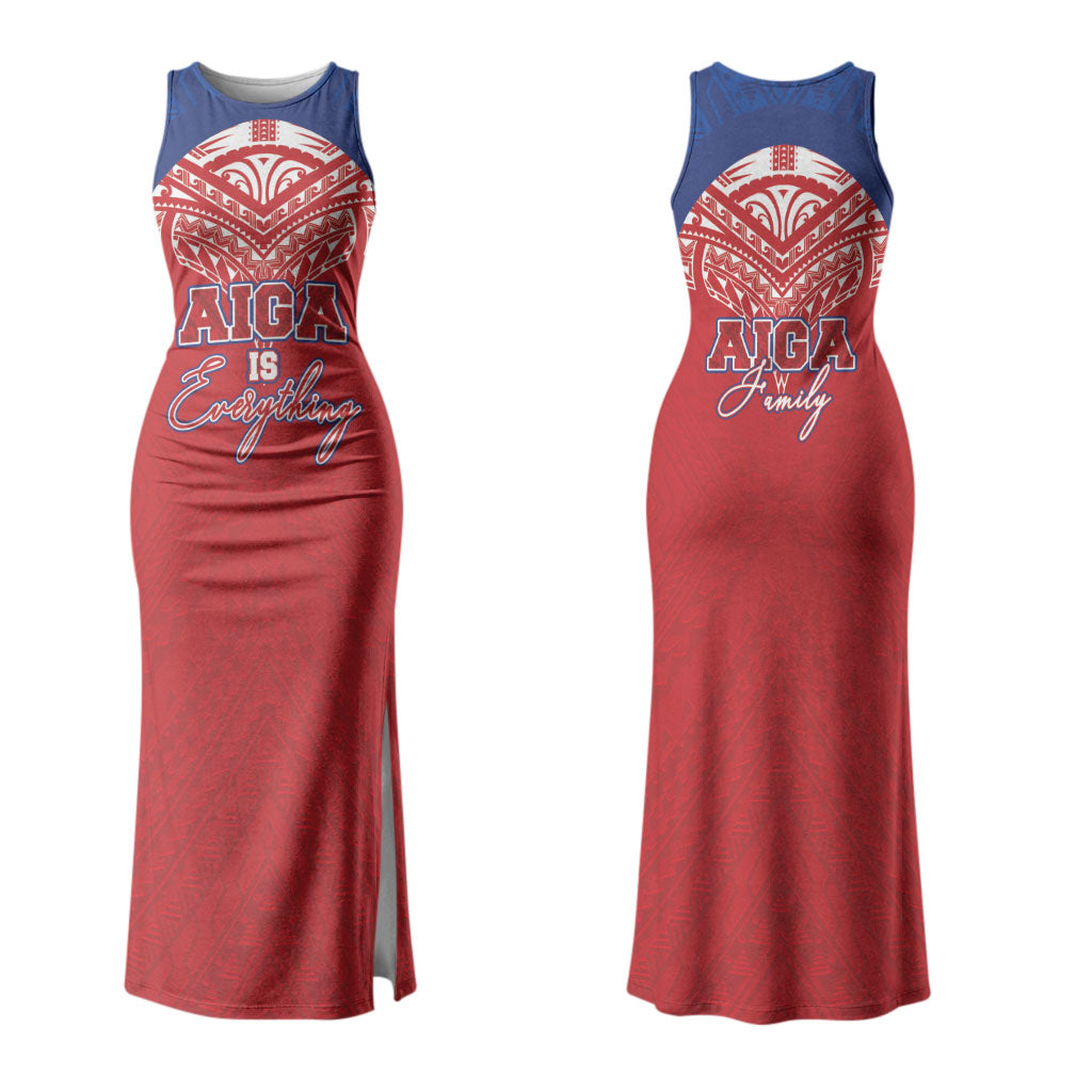 Aiga Samoa Couples Matching Tank Maxi Dress and Long Sleeve Button Shirt Aiga Is Everything LT05 - Polynesian Pride