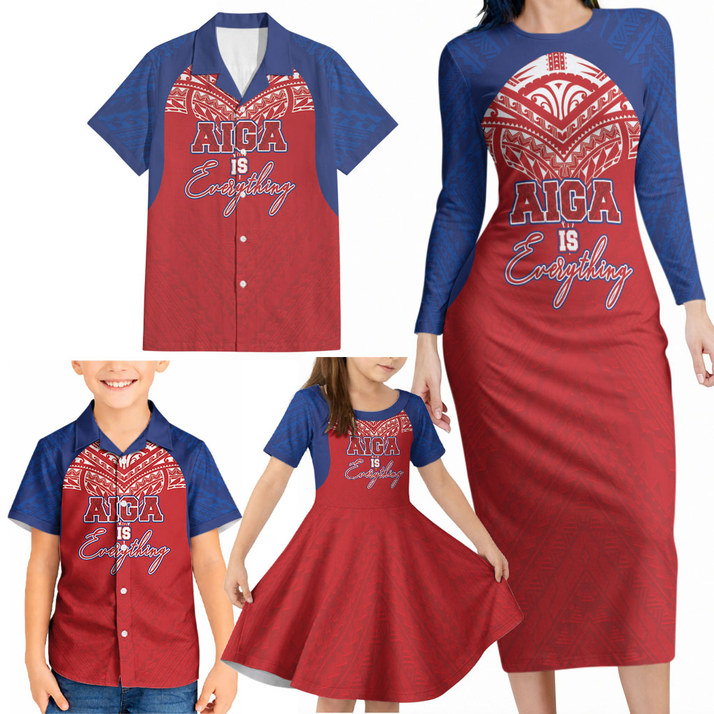 Aiga Samoa Family Matching Long Sleeve Bodycon Dress and Hawaiian Shirt Aiga Is Everything LT05 - Polynesian Pride