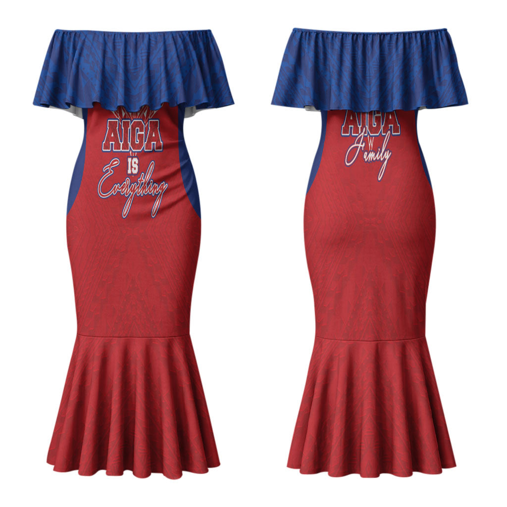 Aiga Samoa Family Matching Mermaid Dress and Hawaiian Shirt Aiga Is Everything LT05 Mom's Dress Red - Polynesian Pride