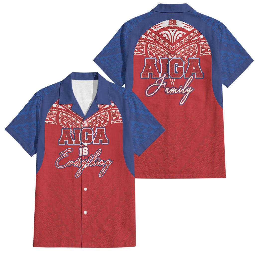 Aiga Samoa Family Matching Off The Shoulder Long Sleeve Dress and Hawaiian Shirt Aiga Is Everything LT05 Dad's Shirt - Short Sleeve Red - Polynesian Pride