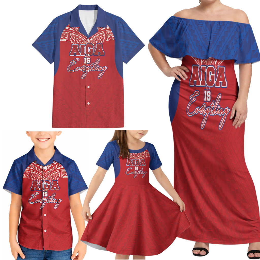 Aiga Samoa Family Matching Off Shoulder Maxi Dress and Hawaiian Shirt Aiga Is Everything LT05 - Polynesian Pride