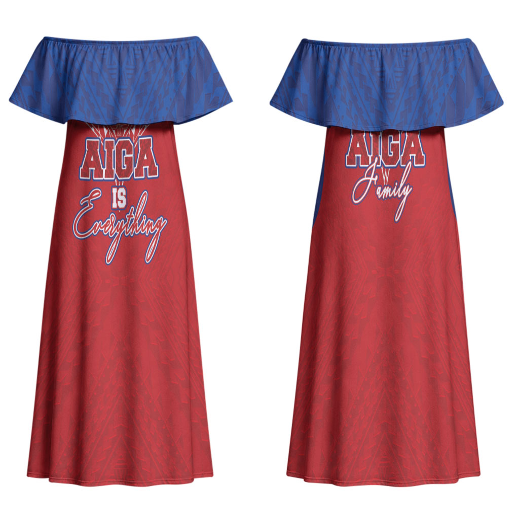 Aiga Samoa Family Matching Off Shoulder Maxi Dress and Hawaiian Shirt Aiga Is Everything LT05 Mom's Dress Red - Polynesian Pride
