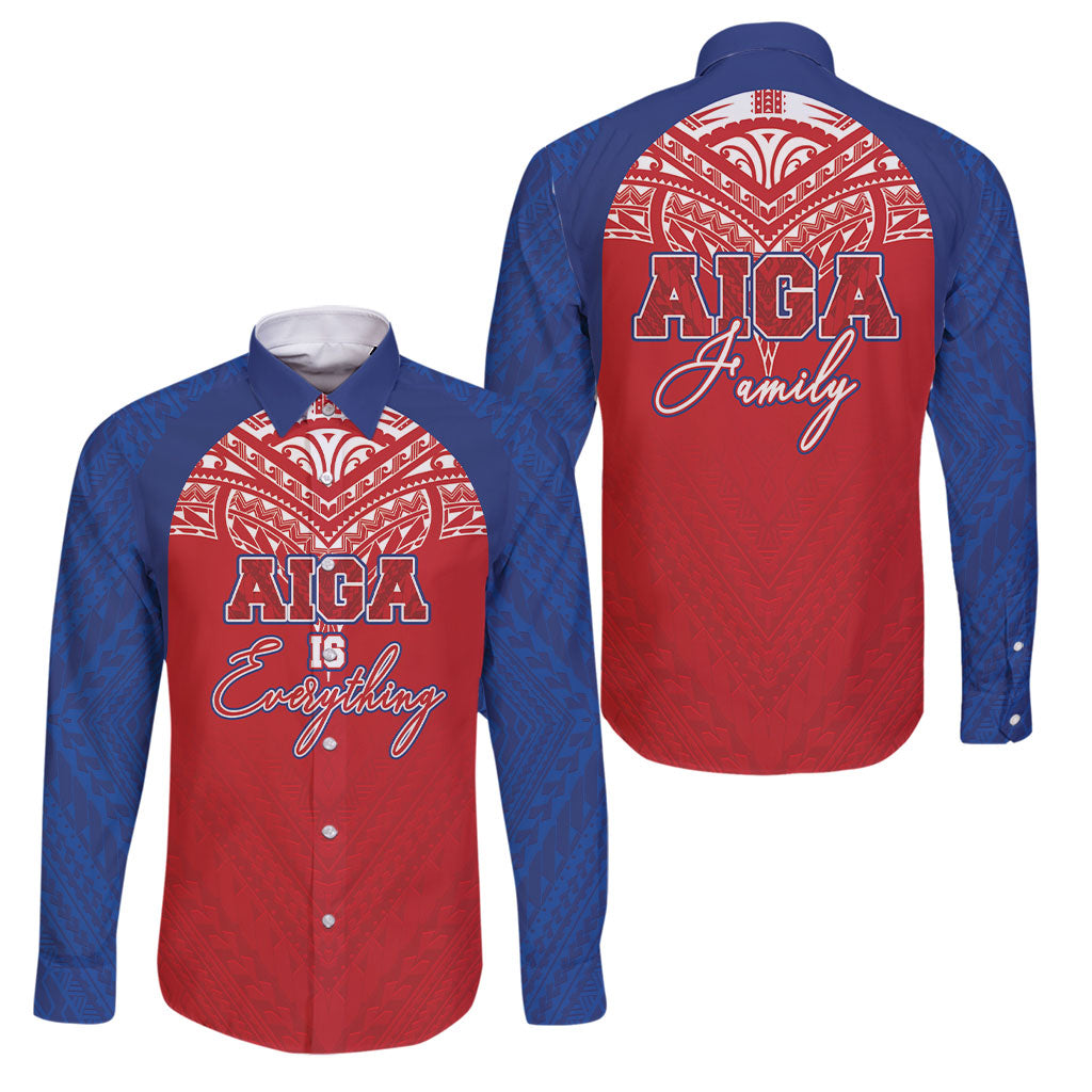 Aiga Samoa Family Matching Puletasi and Hawaiian Shirt Aiga Is Everything LT05 Dad's Shirt - Long Sleeve Red - Polynesian Pride
