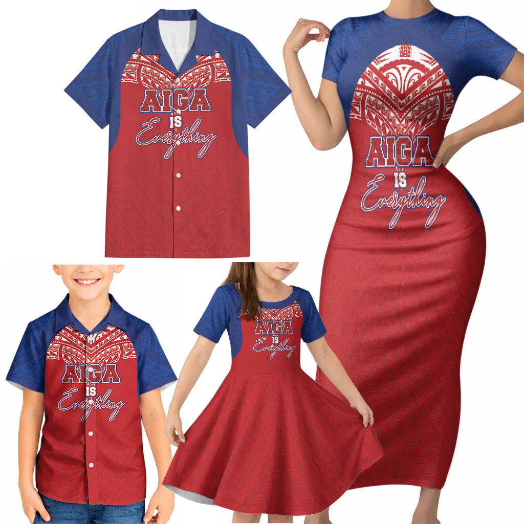 Aiga Samoa Family Matching Short Sleeve Bodycon Dress and Hawaiian Shirt Aiga Is Everything LT05 - Polynesian Pride