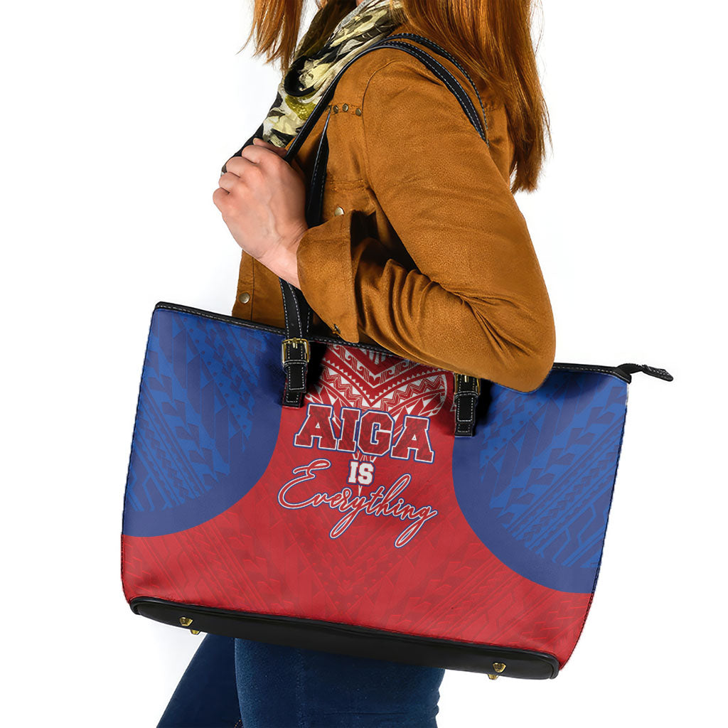 Aiga Samoa Leather Tote Bag Aiga Is Everything LT05 Red - Polynesian Pride