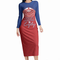 Aiga Samoa Long Sleeve Bodycon Dress Aiga Is Everything LT05 Long Dress Red - Polynesian Pride