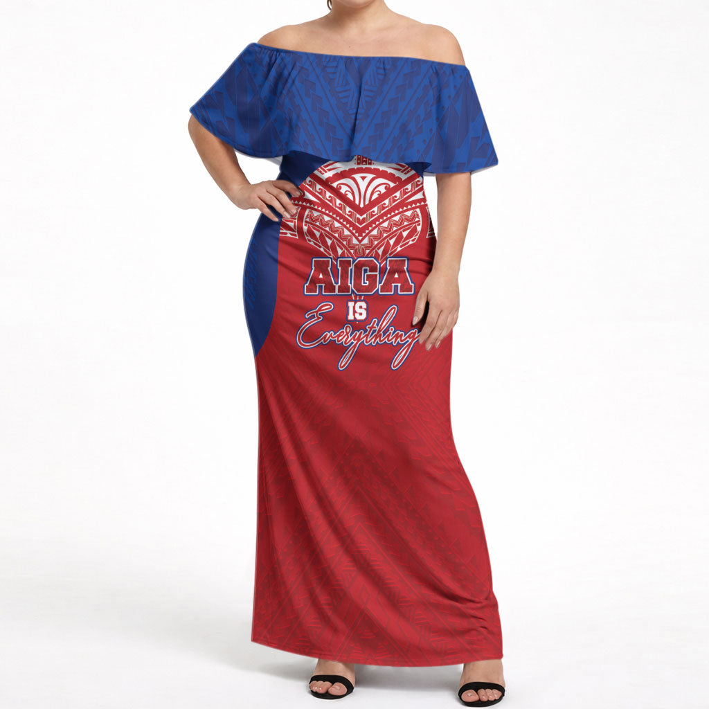 Aiga Samoa Off Shoulder Maxi Dress Aiga Is Everything LT05 Women Red - Polynesian Pride