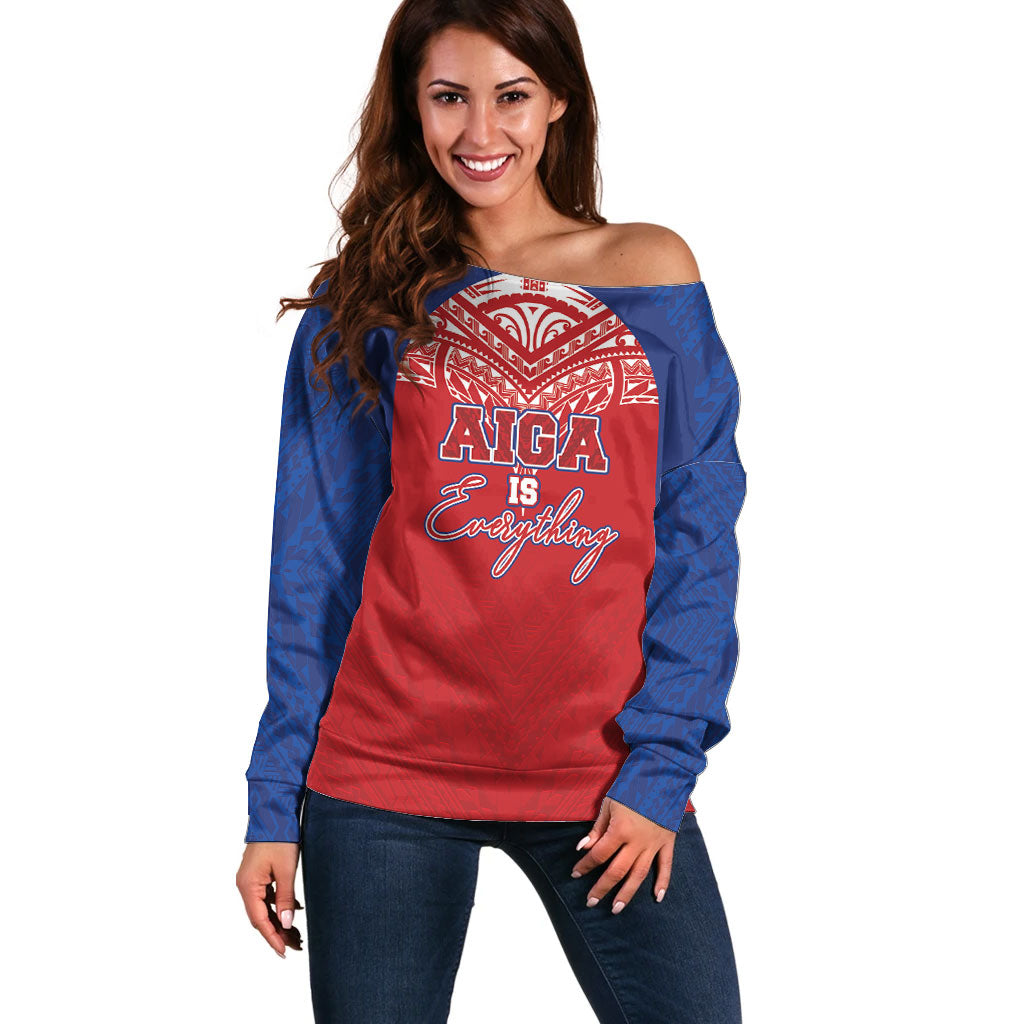 Aiga Samoa Off Shoulder Sweater Aiga Is Everything LT05 Women Red - Polynesian Pride