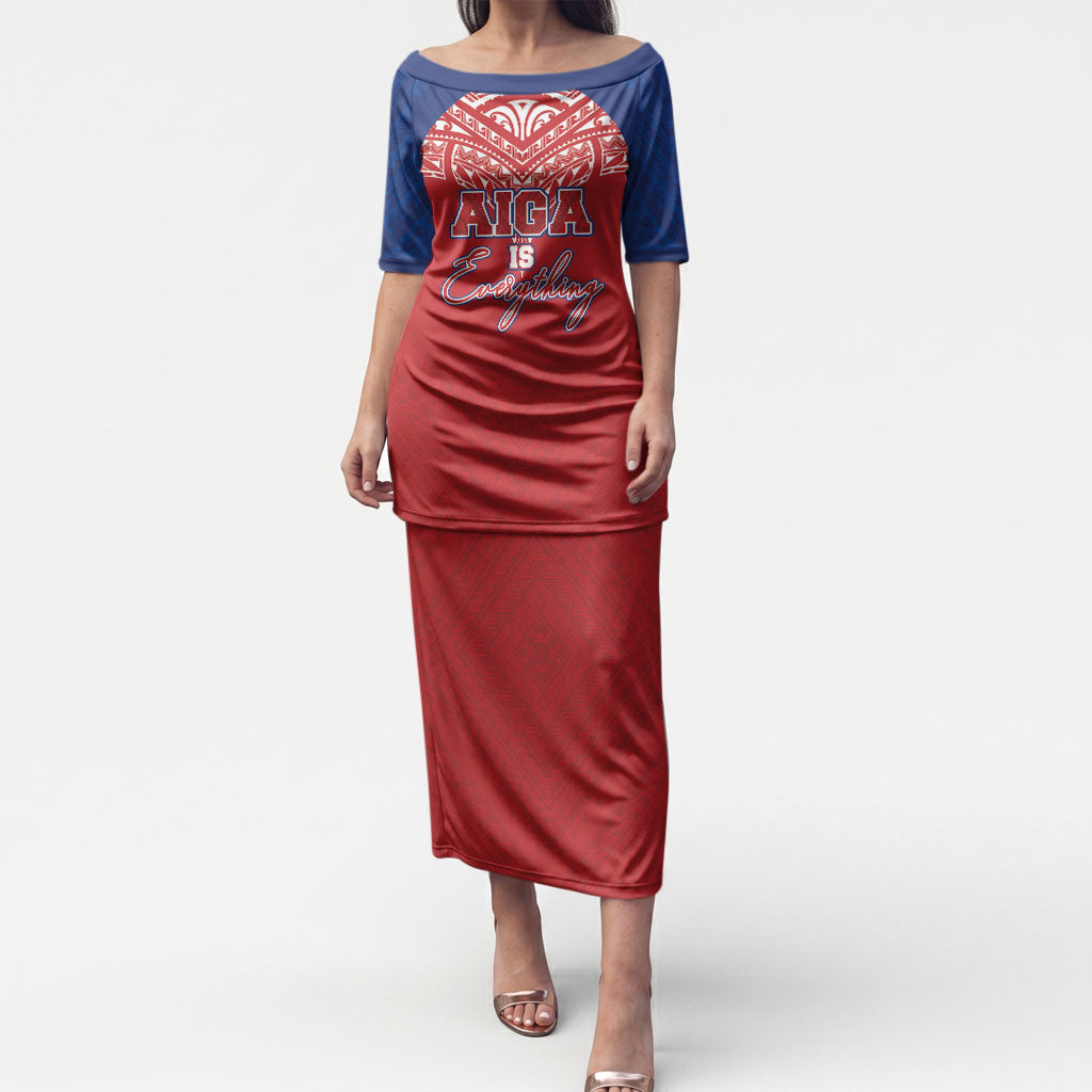 Aiga Samoa Puletasi Aiga Is Everything LT05 Long Dress Red - Polynesian Pride