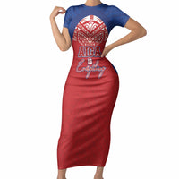 Aiga Samoa Short Sleeve Bodycon Dress Aiga Is Everything LT05 Long Dress Red - Polynesian Pride