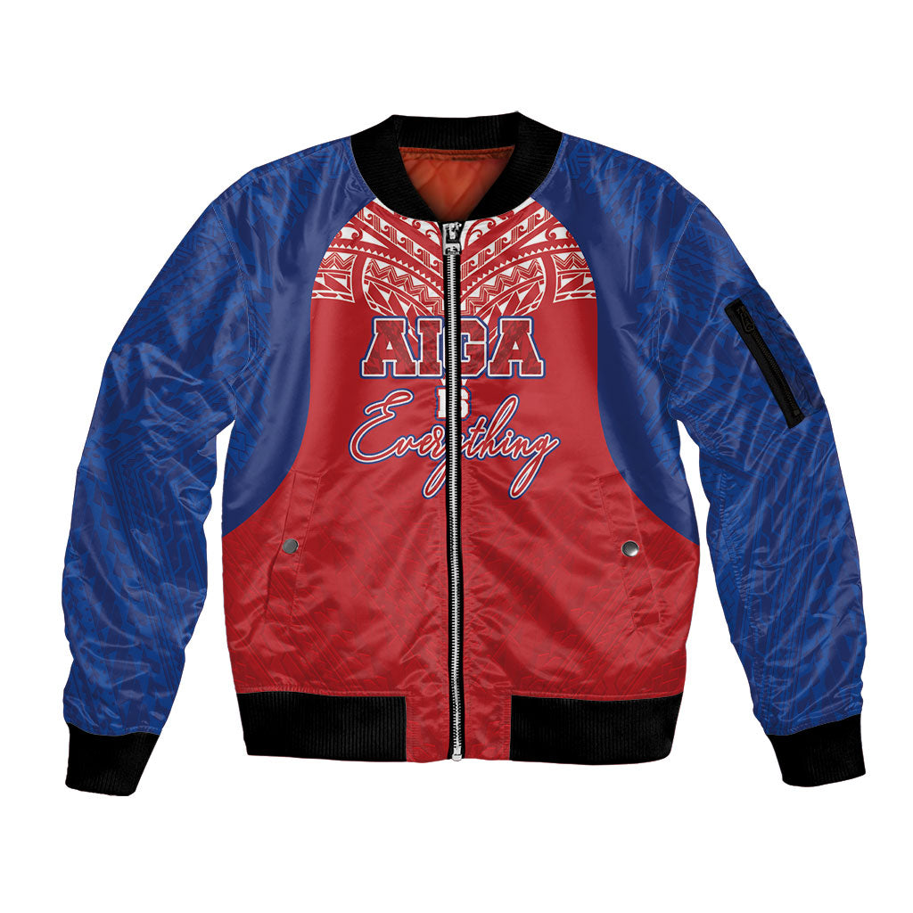 Aiga Samoa Sleeve Zip Bomber Jacket Aiga Is Everything LT05 Unisex Red - Polynesian Pride