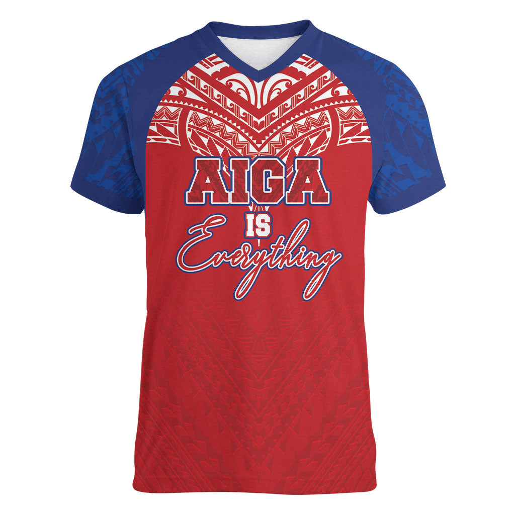 Aiga Samoa Women V-Neck T-Shirt Aiga Is Everything LT05 Female Red - Polynesian Pride