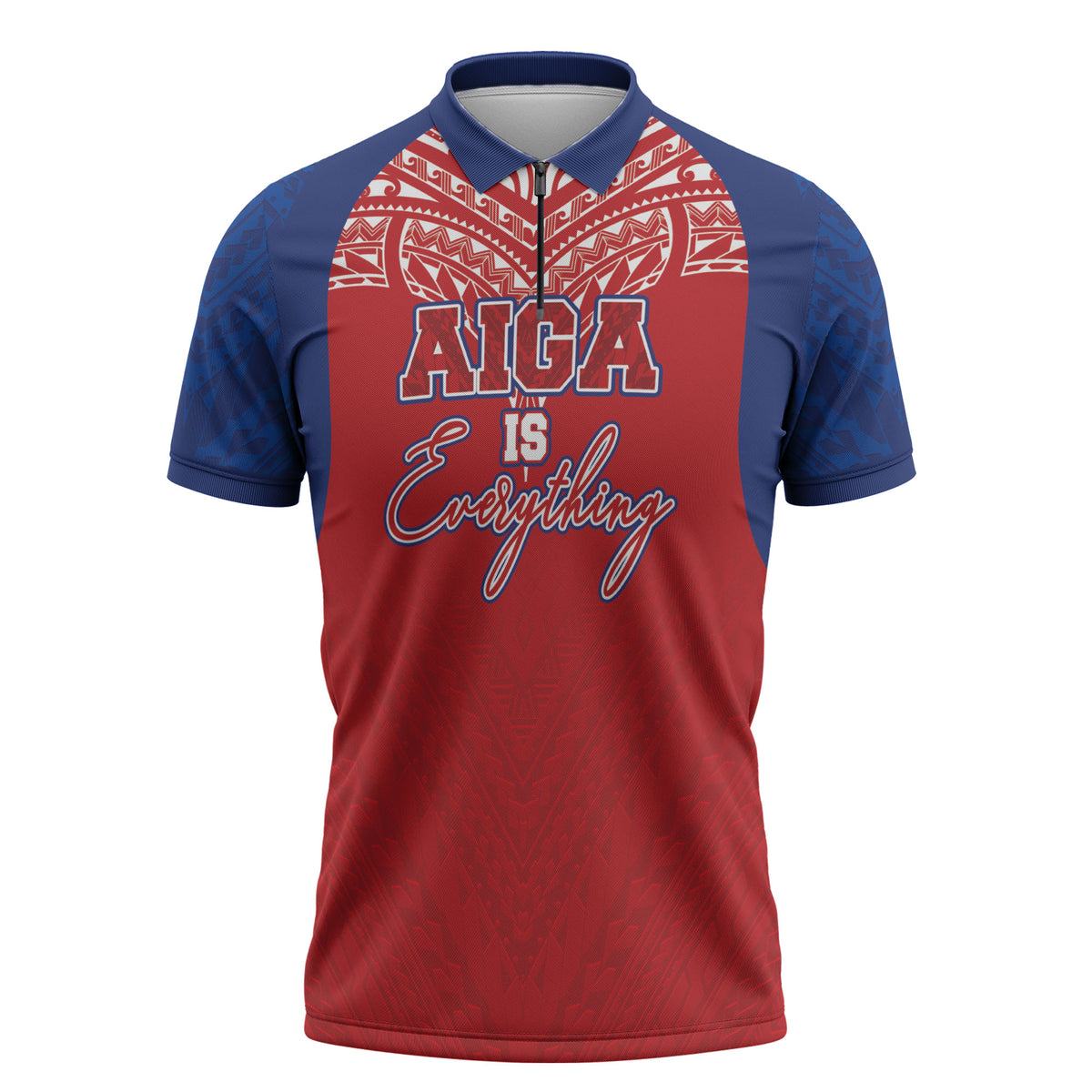 Aiga Samoa Zipper Polo Shirt Aiga Is Everything LT05 Red - Polynesian Pride