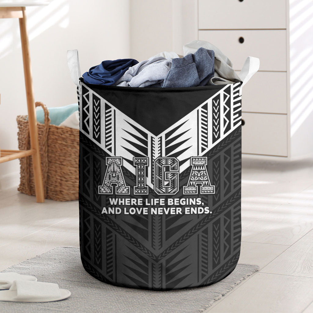 Samoa Aiga Laundry Basket Samoan Tribal Pattern LT05 Black - Polynesian Pride