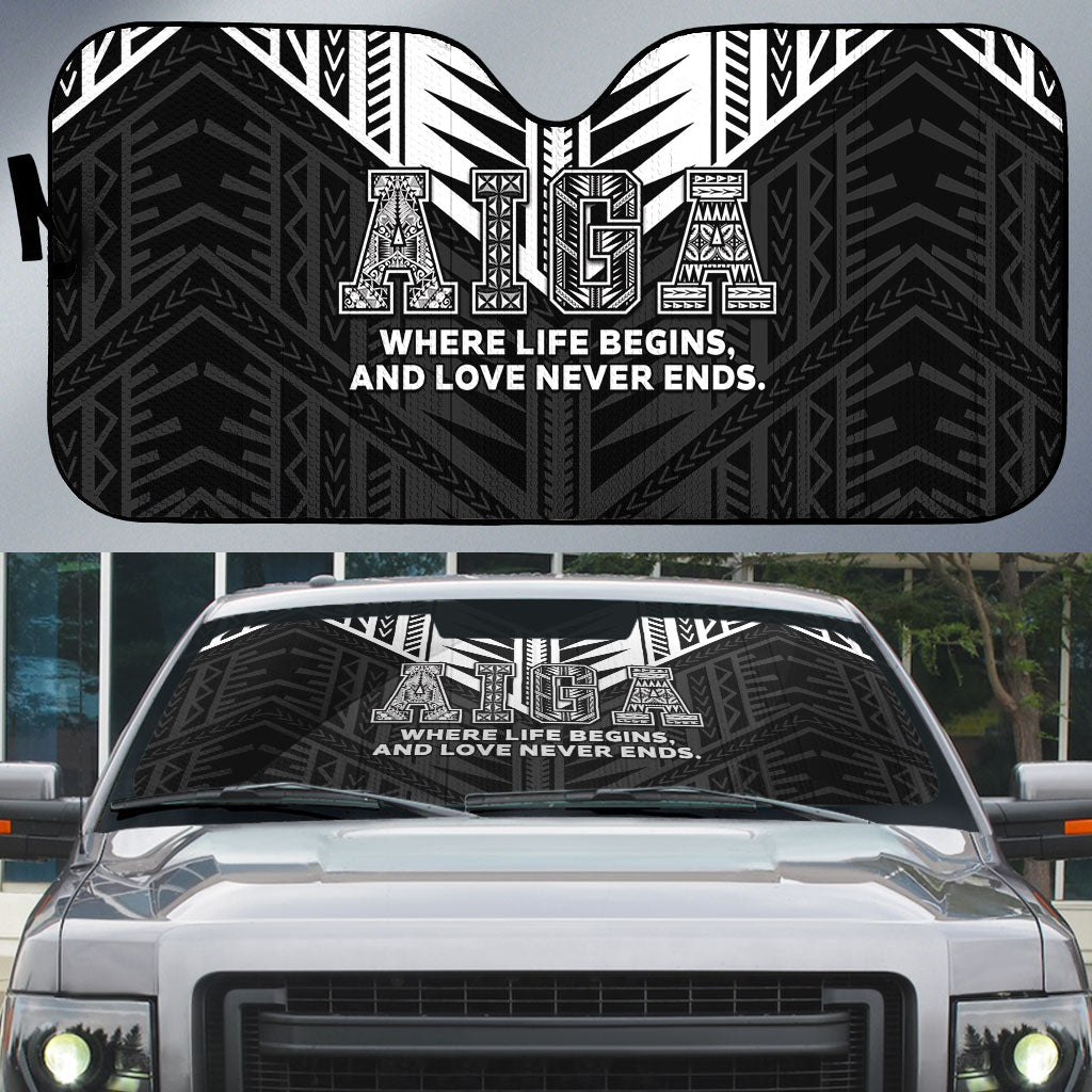 Samoa Aiga Auto Sun Shade Samoan Tribal Pattern LT05 Black - Polynesian Pride