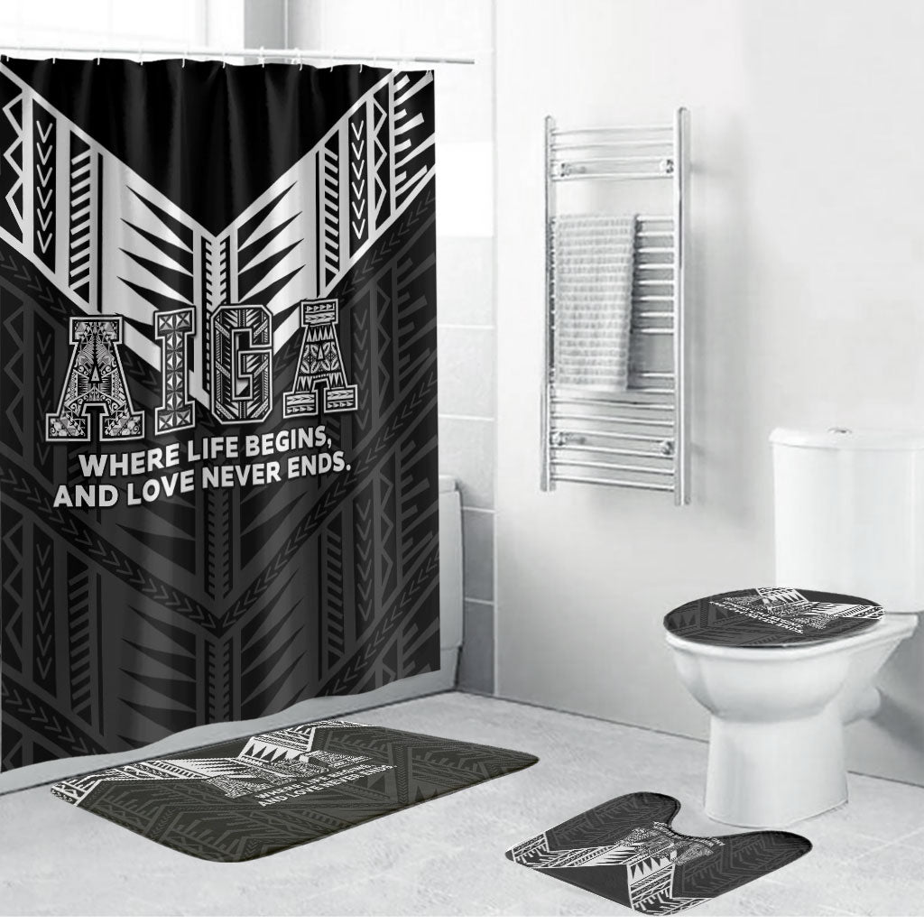 Samoa Aiga Bathroom Set Samoan Tribal Pattern LT05 Bathroom Set (4 pcs) Black - Polynesian Pride