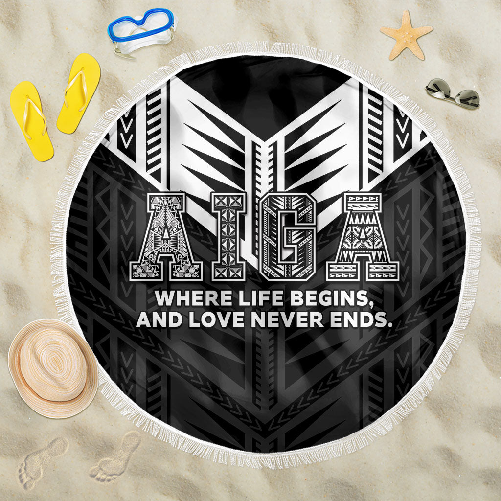 Samoa Aiga Beach Blanket Samoan Tribal Pattern LT05 One Size 150cm Black - Polynesian Pride