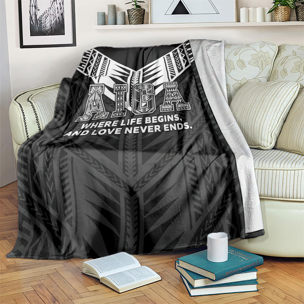 Samoa Aiga Blanket Samoan Tribal Pattern LT05 Black - Polynesian Pride