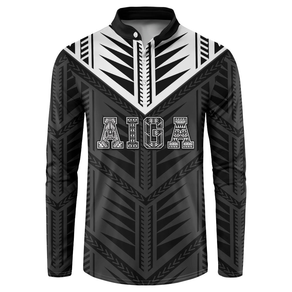 Samoa Aiga Button Sweatshirt Samoan Tribal Pattern LT05 Black - Polynesian Pride