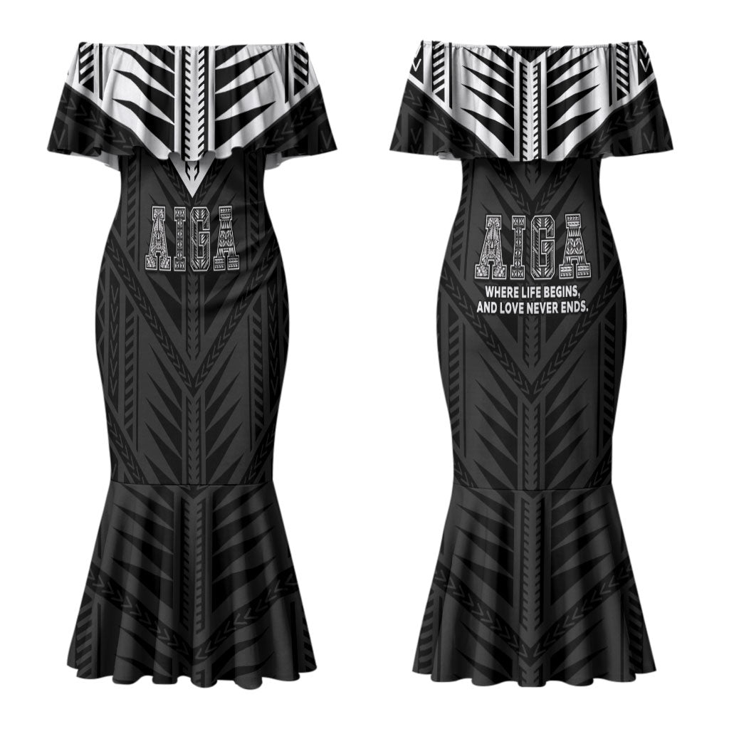 Samoa Aiga Couples Matching Mermaid Dress and Long Sleeve Button Shirt Samoan Tribal Pattern LT05 - Polynesian Pride