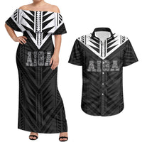 Samoa Aiga Couples Matching Off Shoulder Maxi Dress and Hawaiian Shirt Samoan Tribal Pattern LT05 Black - Polynesian Pride
