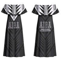 Samoa Aiga Couples Matching Off Shoulder Maxi Dress and Long Sleeve Button Shirt Samoan Tribal Pattern LT05 - Polynesian Pride